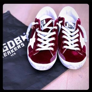 Authentic Golden Goose red velvet low-top sneakers